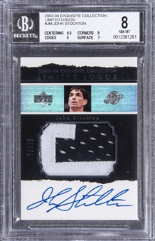 2003-04 UD "Exquisite Collection" Limited Logos #JM John Stockton Signed Game Used Patch Card (#75/75) – BGS NM-MT 8/BGS 10